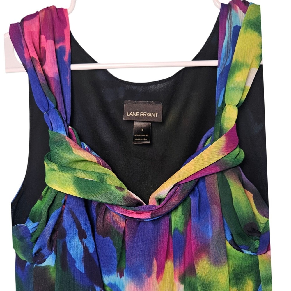 Lane Bryant Womens 18 Multicolor Abstract Watercolor Draped Neck Sleeveless Top - Picture 5 of 9